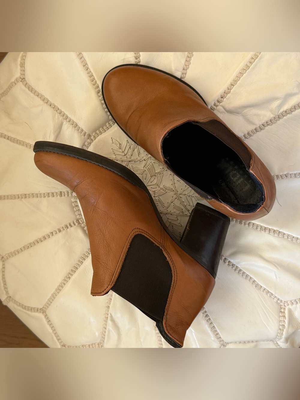 Women's Brown Leather Chelsea Booties with Block Heel